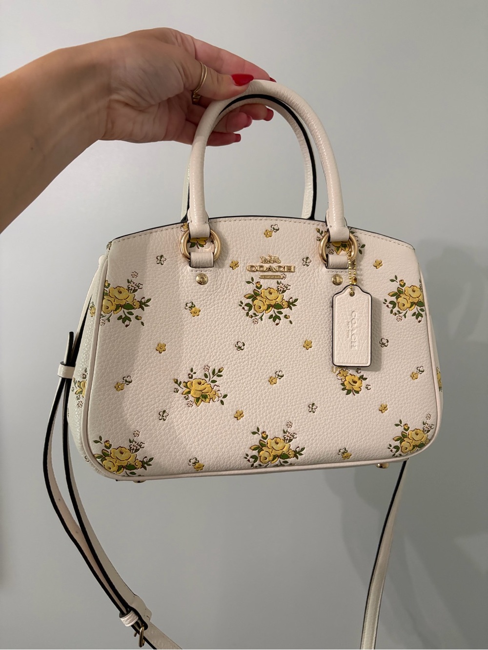 Coach Small Savannah Bag in Chalk with Yellow Floral Print